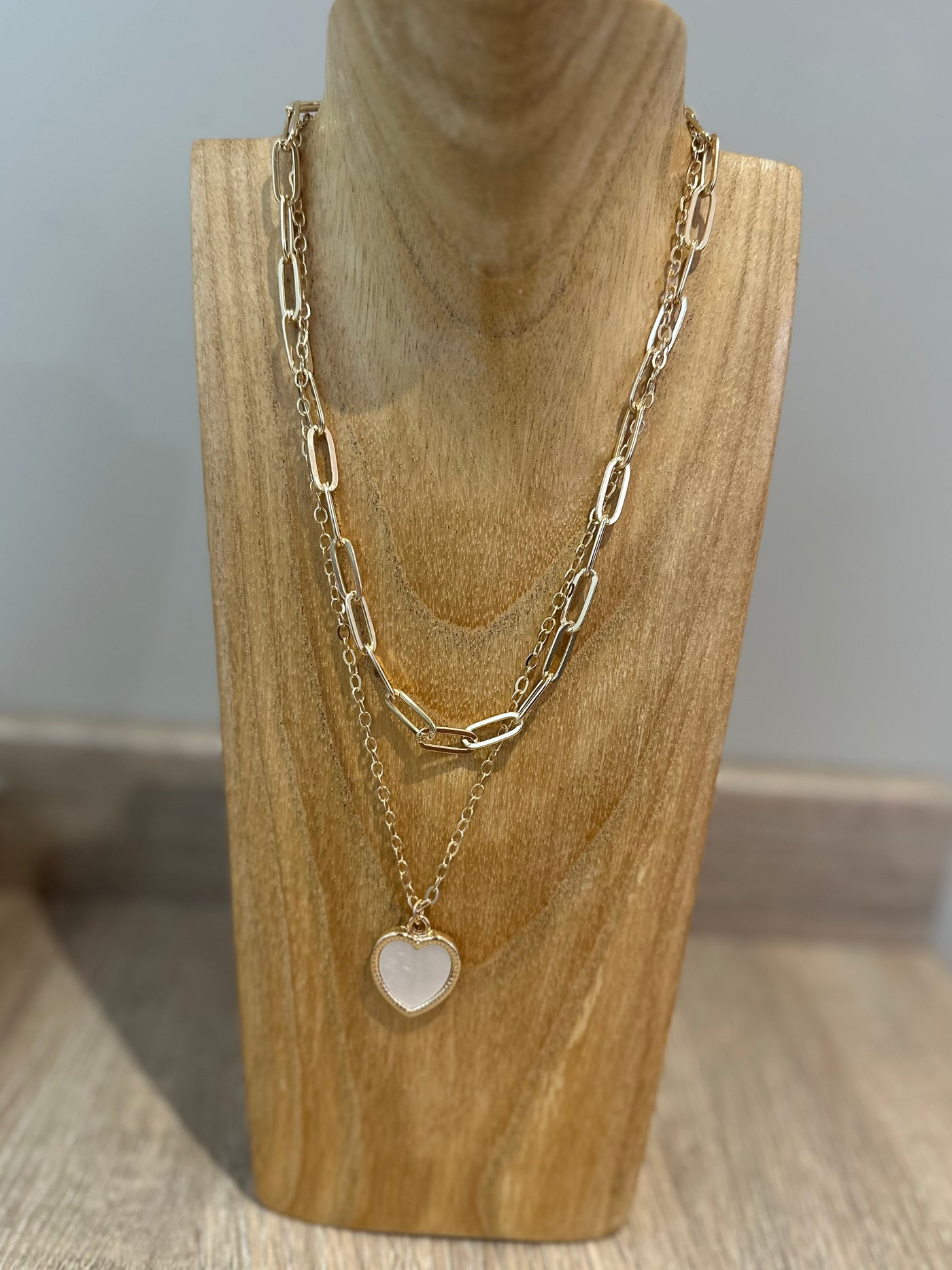 Gold Pearly Heart Double Layer Necklace
