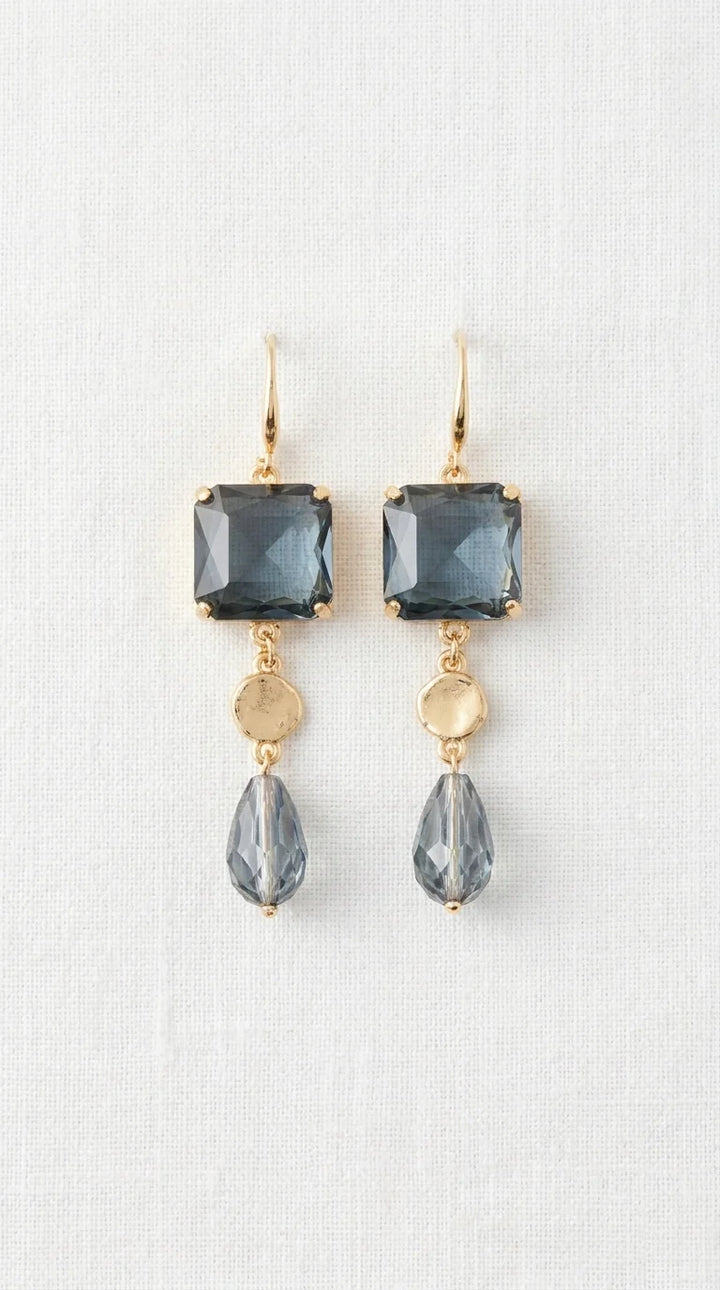 Gold & Grey Crystal Dropper Earrings