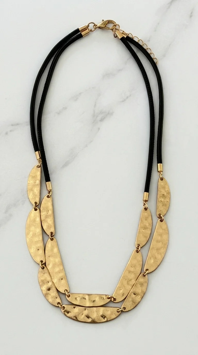 Black Cord & Hammered Gold Necklace