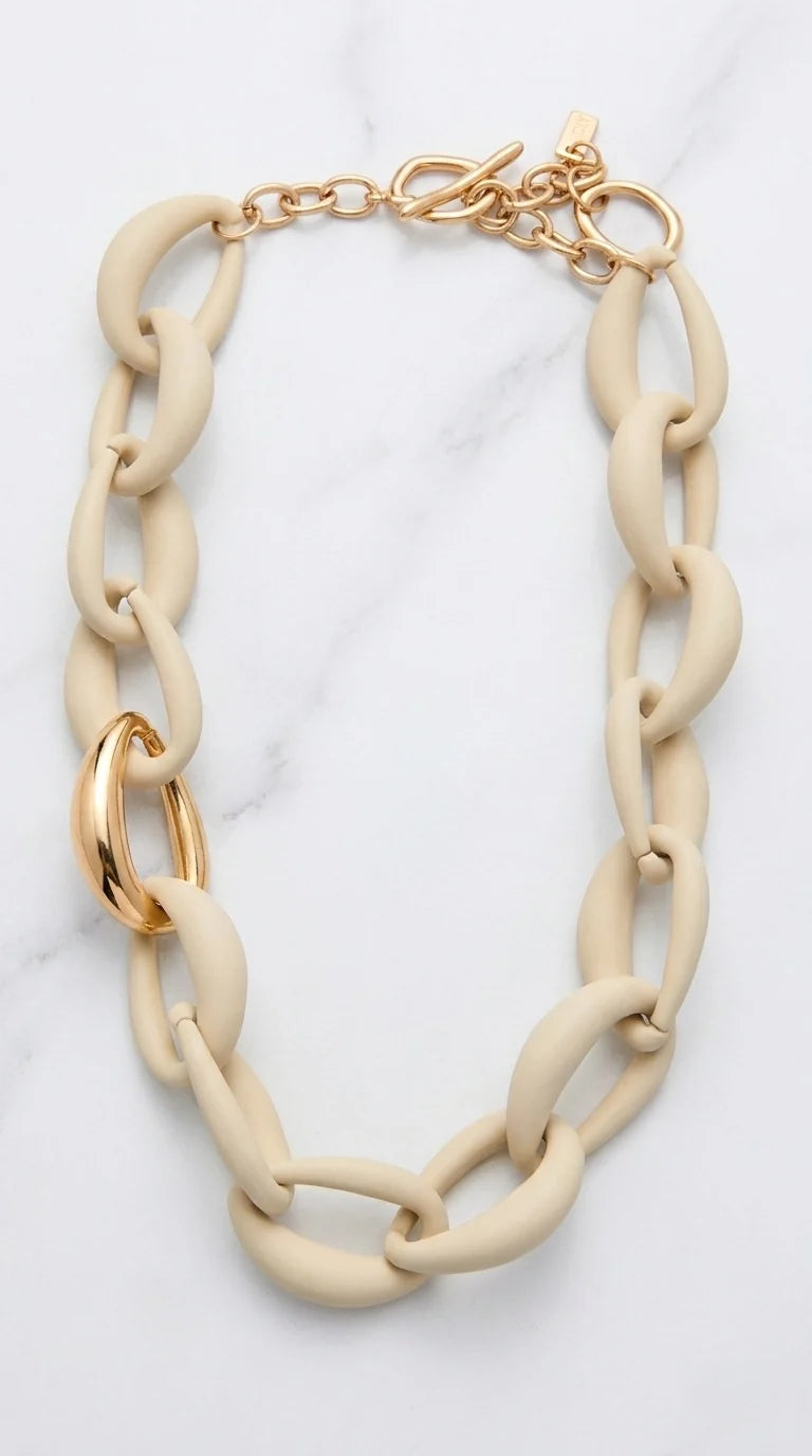 Matte Stone & Gold Resin Link Necklace