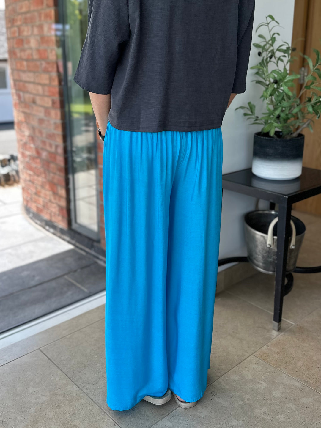 Turquoise Shirred Waist Trousers