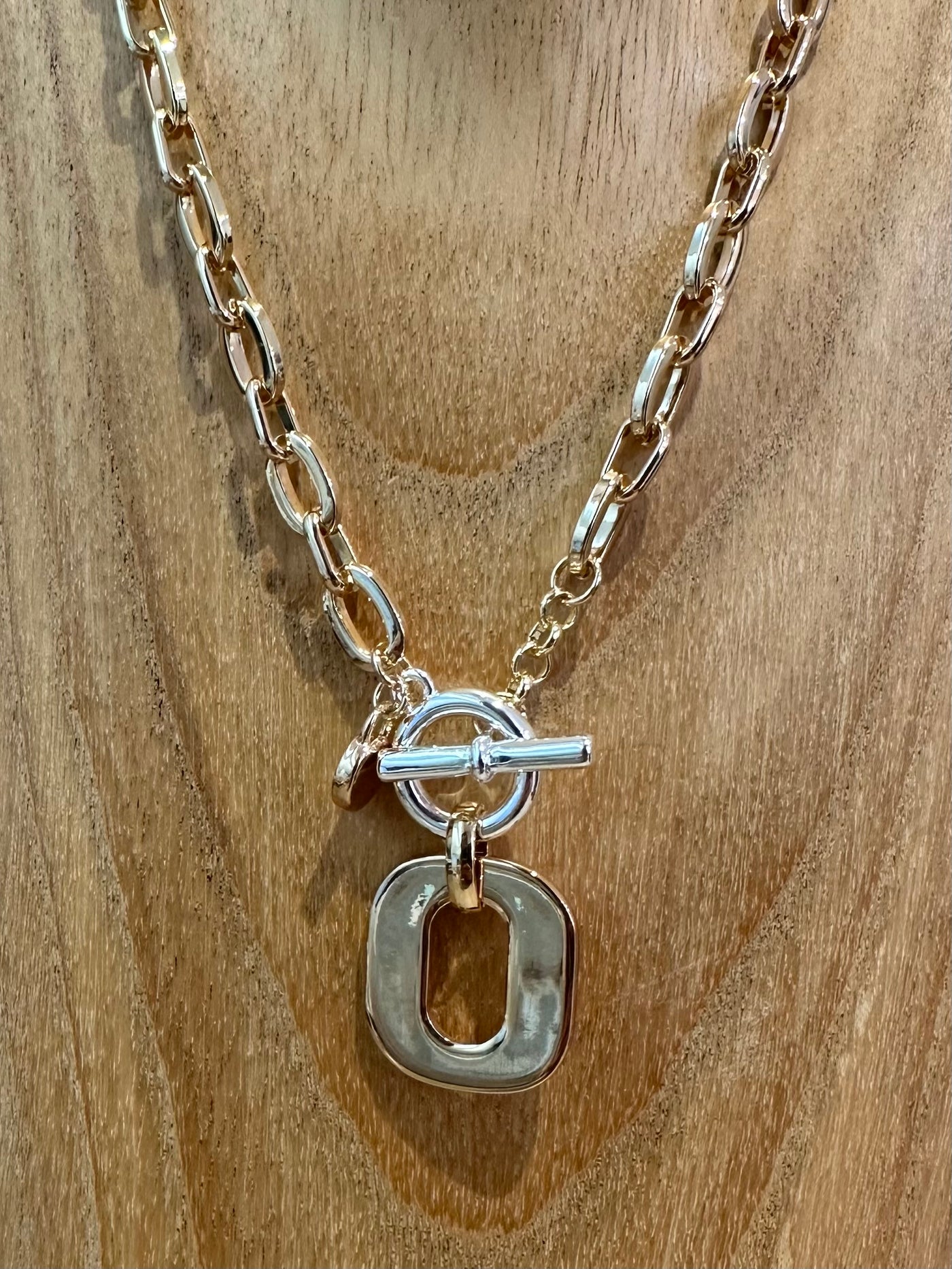 Gold & Silver T-Bar Chain Necklace