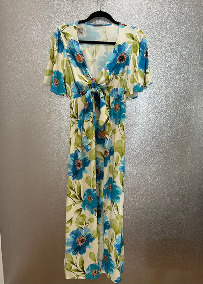 Blue Floral Tie Front Dress