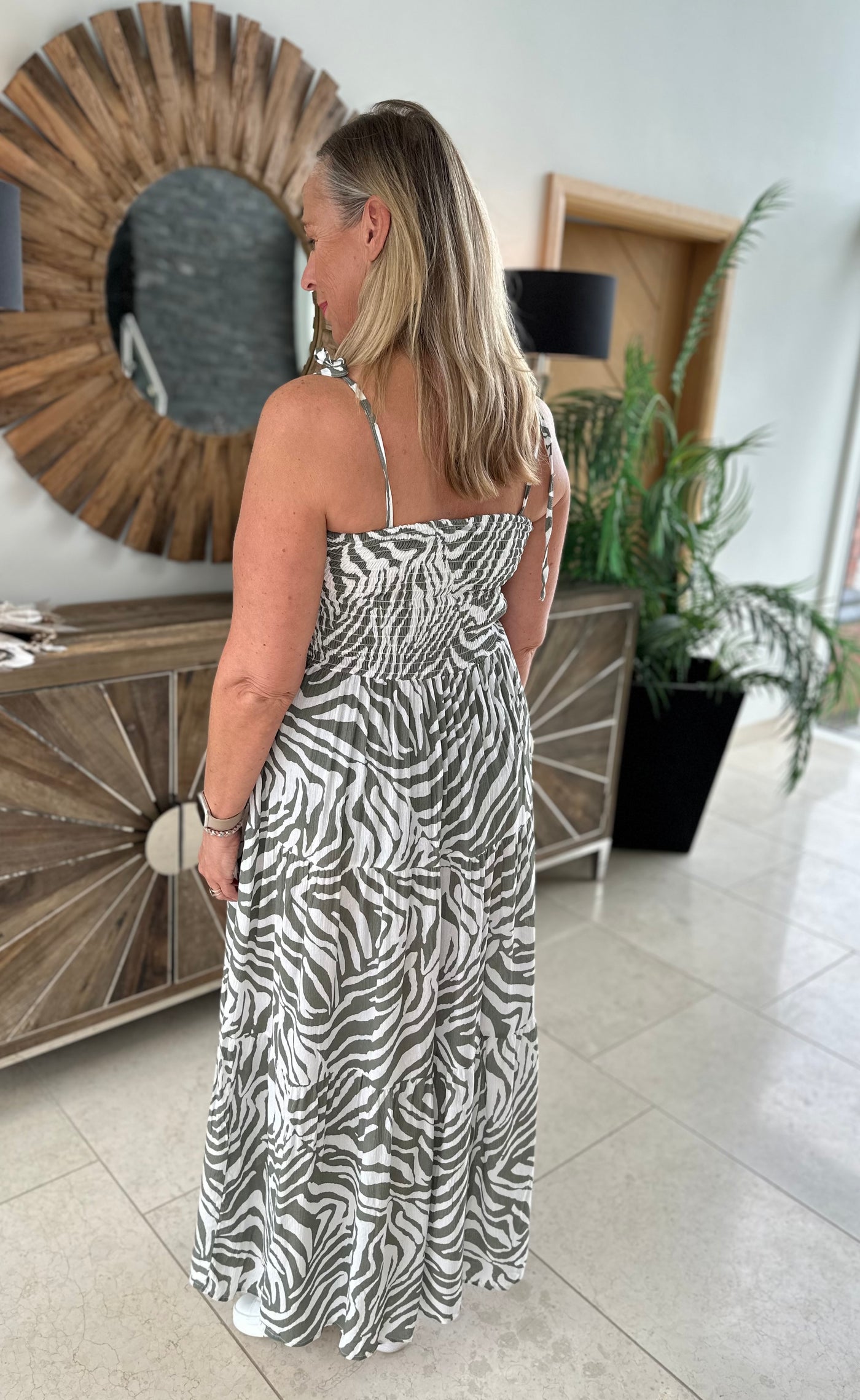 Khaki Zebra Tiered Dress
