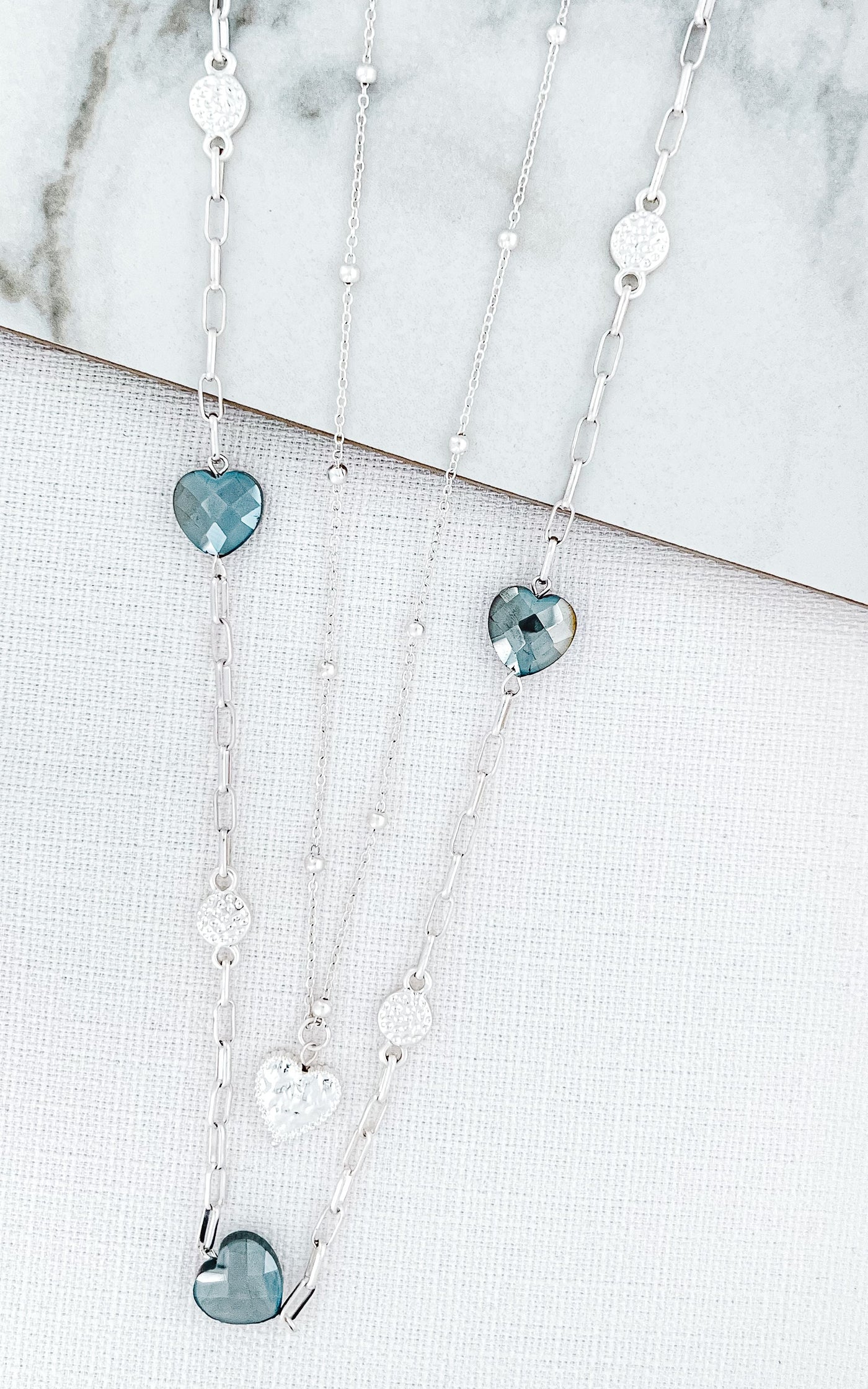 Silver & Blue Stone 2 Layer Necklace
