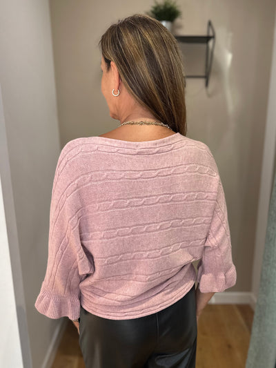 Pink Cable Knit Frill Sleeve Jumper