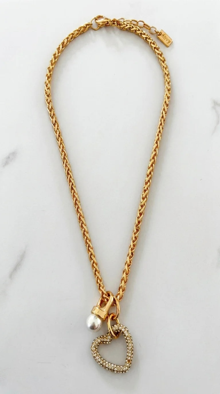 Gold Diamante Heart Pendant Necklace