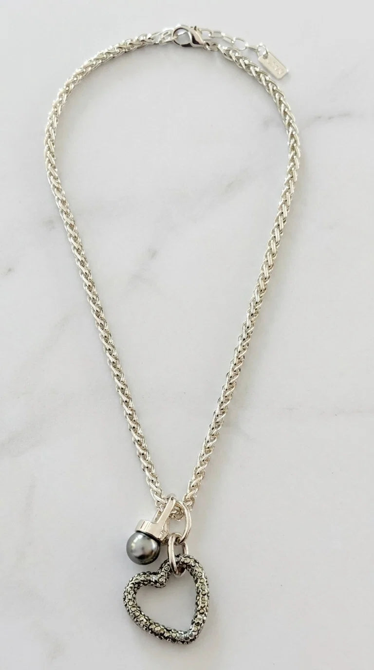 Silver Diamante Heart Pendant Necklace