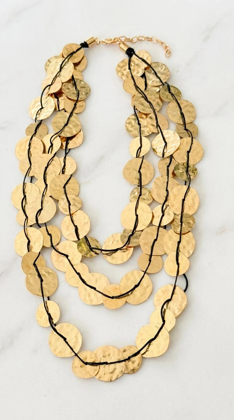 Gold Layer Hammered Disc Necklace