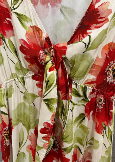 Red Floral Tie Front Dress