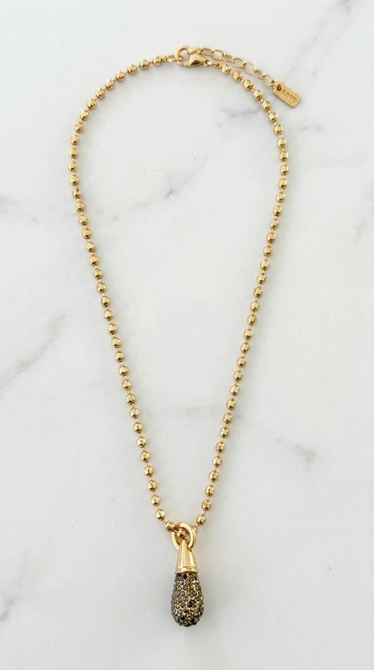 Gold Crystal Teardrop Short Necklace