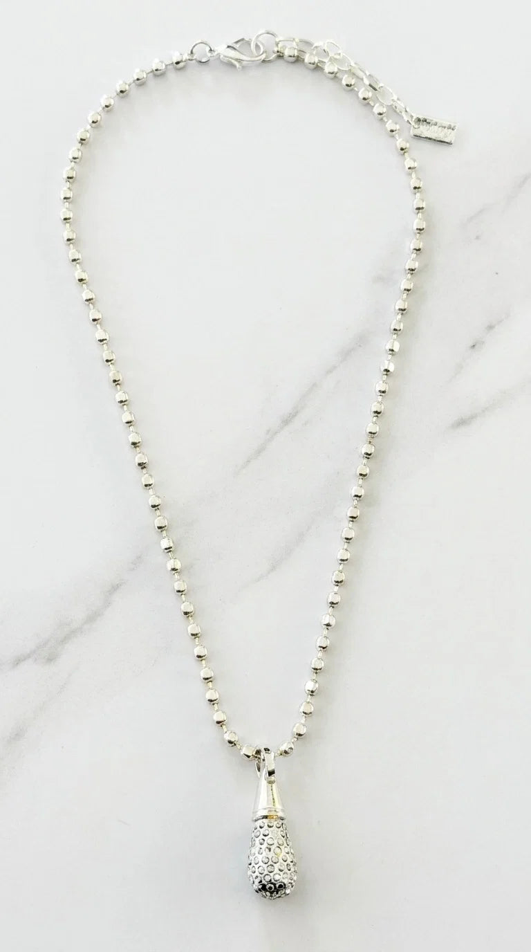 Silver Crystal Teardrop Short Necklace