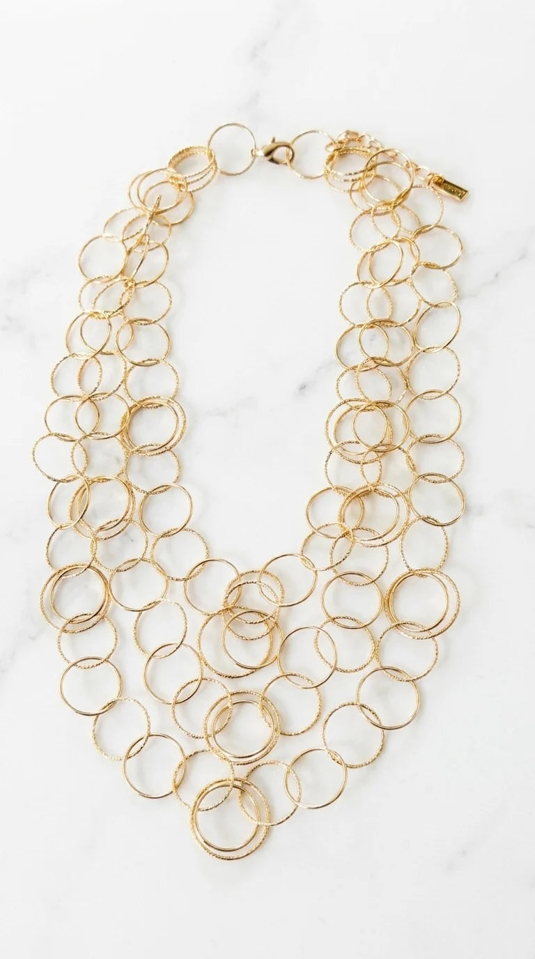 Gold Triple Layer Gold Link Necklace