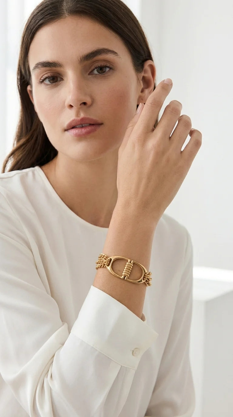 Gold Layered Chain Horsebit Bracelet