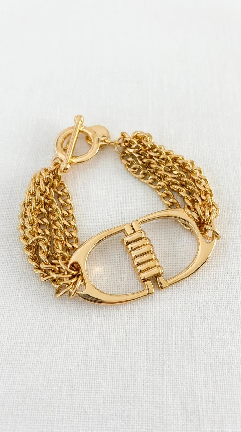 Gold Layered Chain Horsebit Bracelet