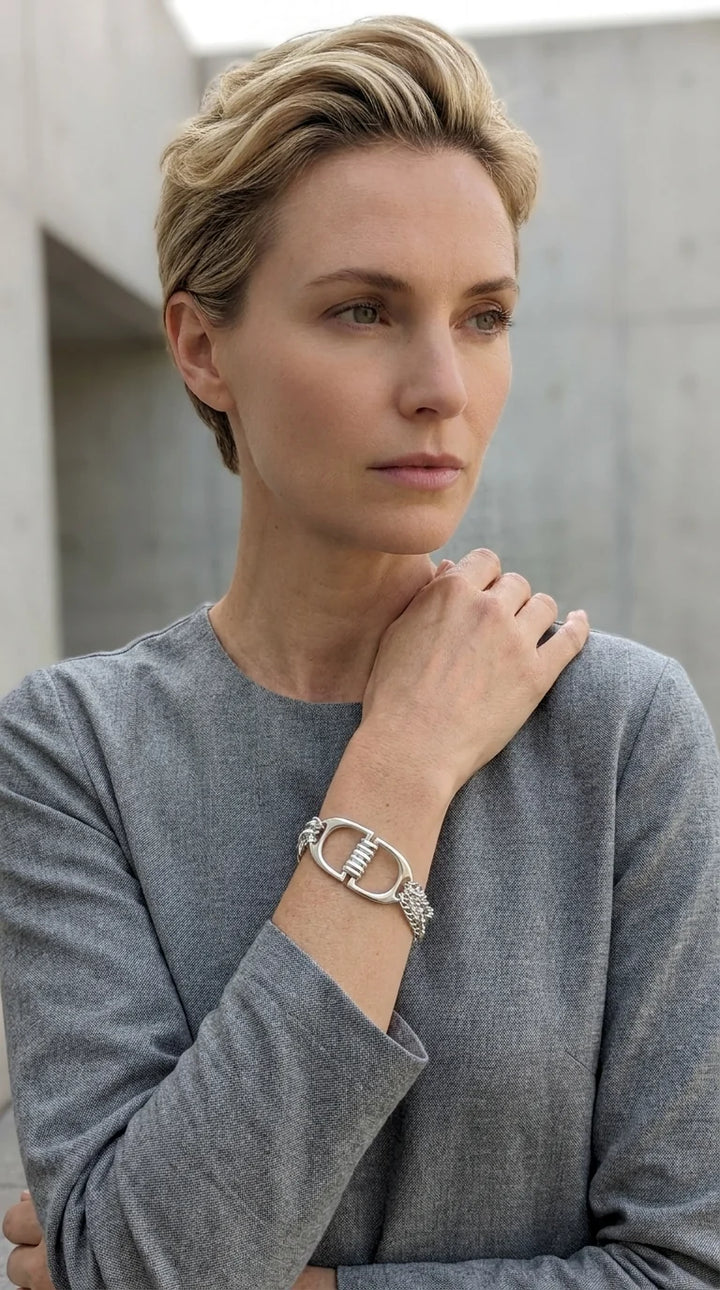 Silver Layered Chain Horsebit Bracelet