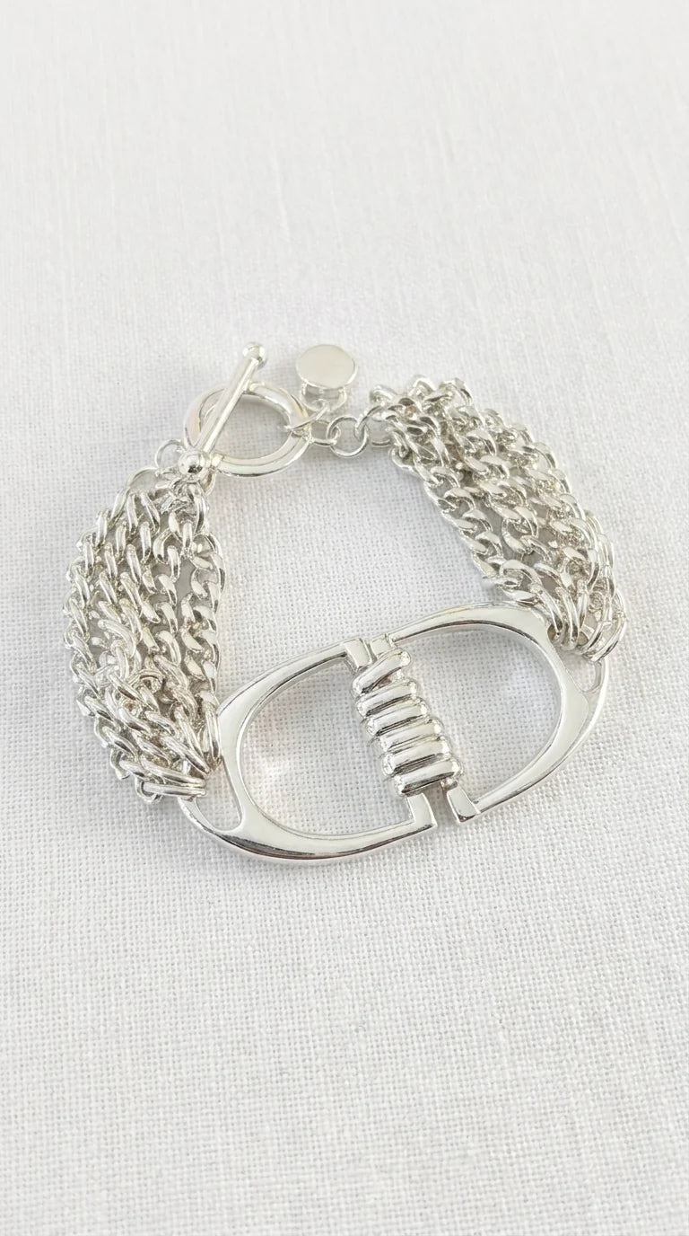 Silver Layered Chain Horsebit Bracelet