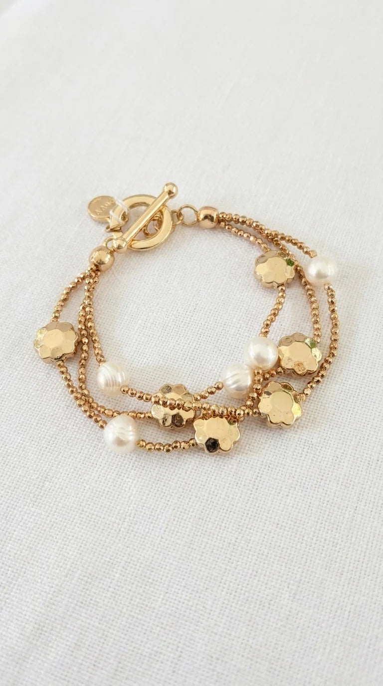 Gold Pearl & Flower Bracelet
