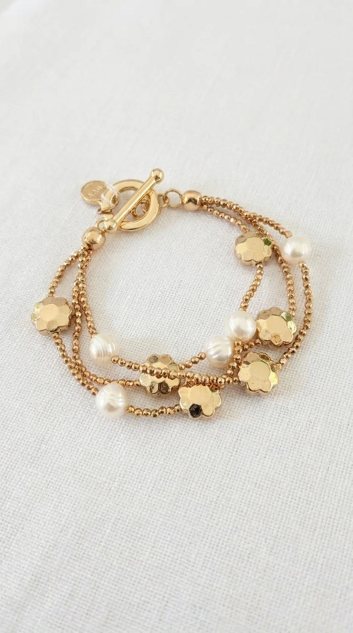 Gold Pearl & Flower Bracelet