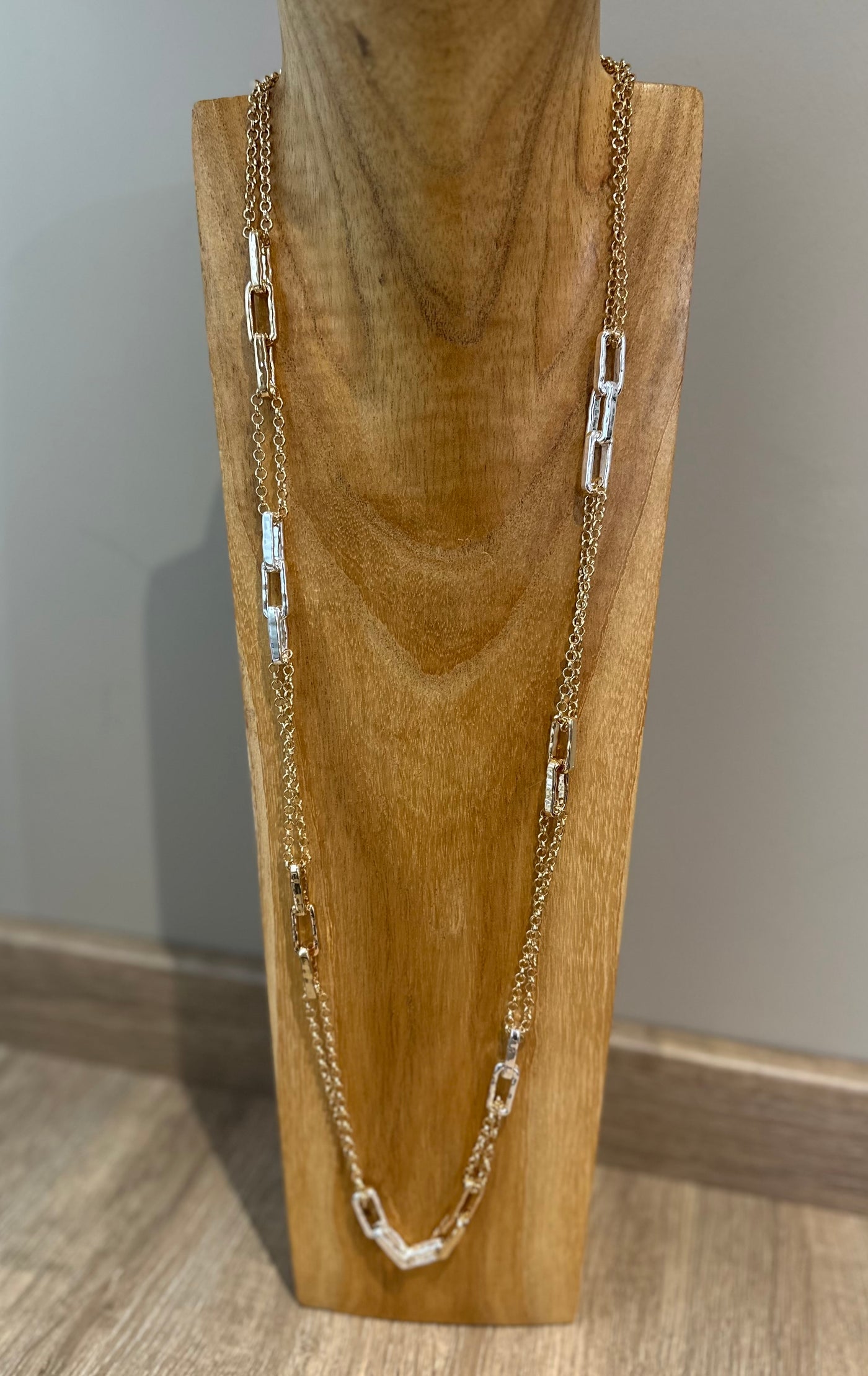 Two Tone Rectangle Link Necklace