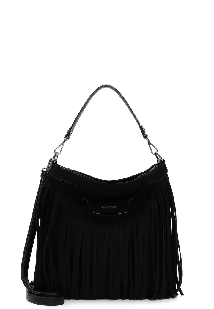 Black Fringed Faux Suede Bag