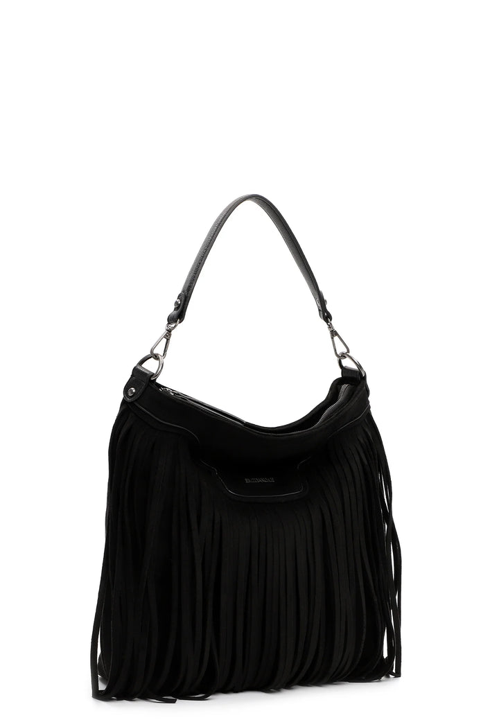 Black Fringed Faux Suede Bag
