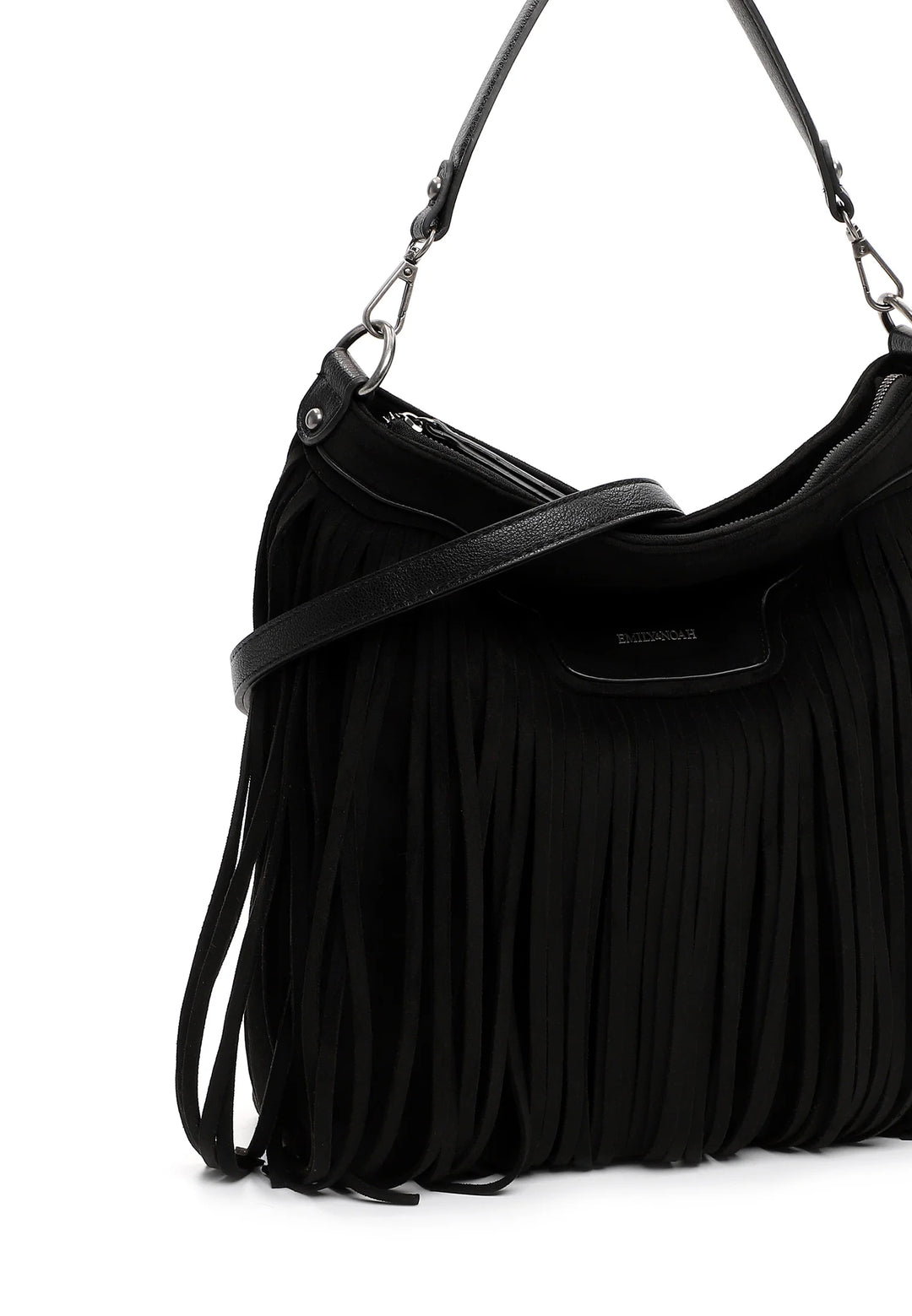 Black Fringed Faux Suede Bag