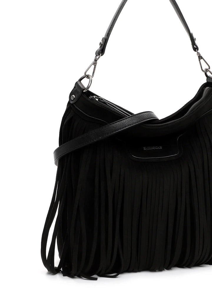 Black Fringed Faux Suede Bag