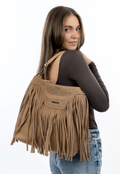Sand Fringed Faux Suede Bag