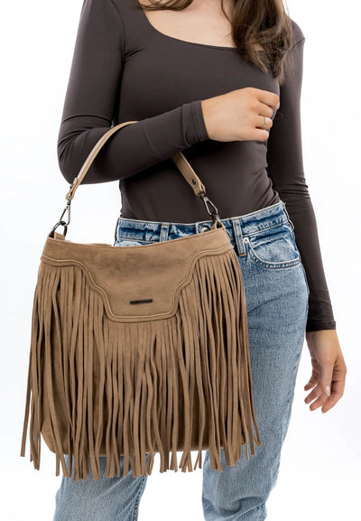 Sand Fringed Faux Suede Bag