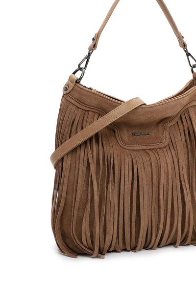 Sand Fringed Faux Suede Bag