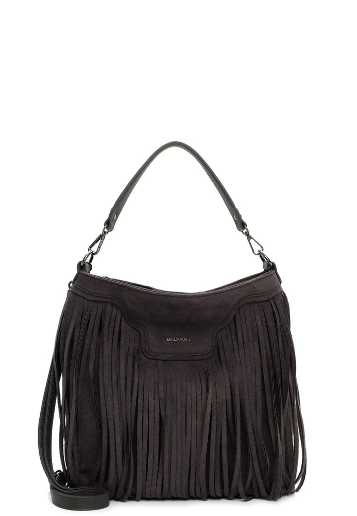 Grey Fringed Faux Suede Bag