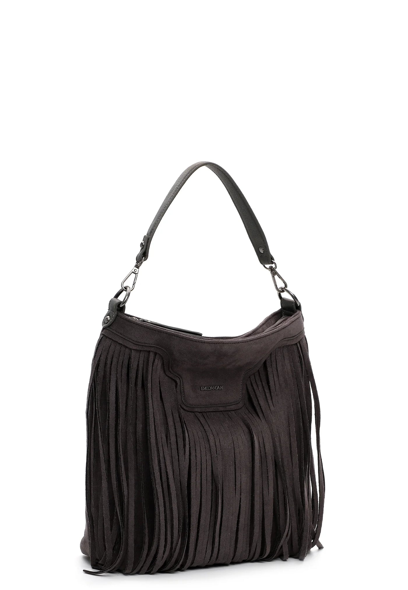 Grey Fringed Faux Suede Bag