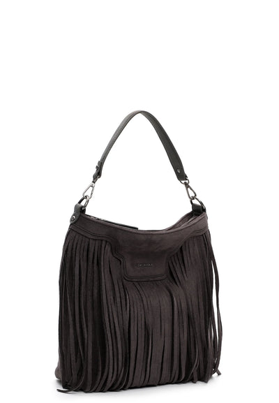 Grey Fringed Faux Suede Bag