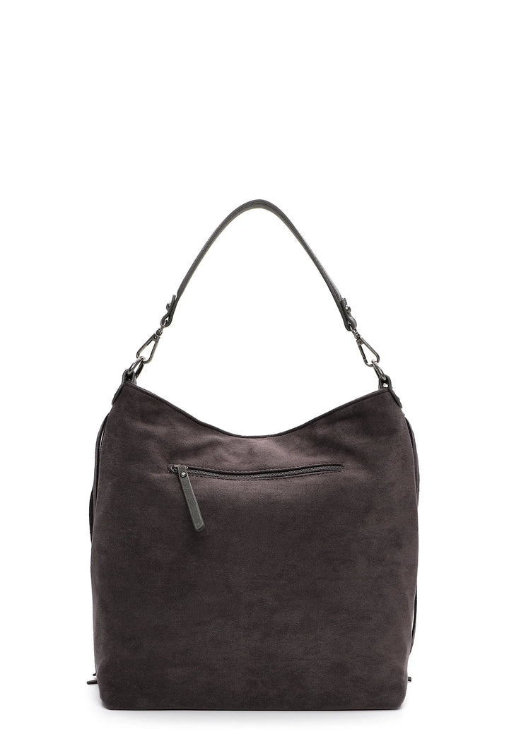 Grey Fringed Faux Suede Bag