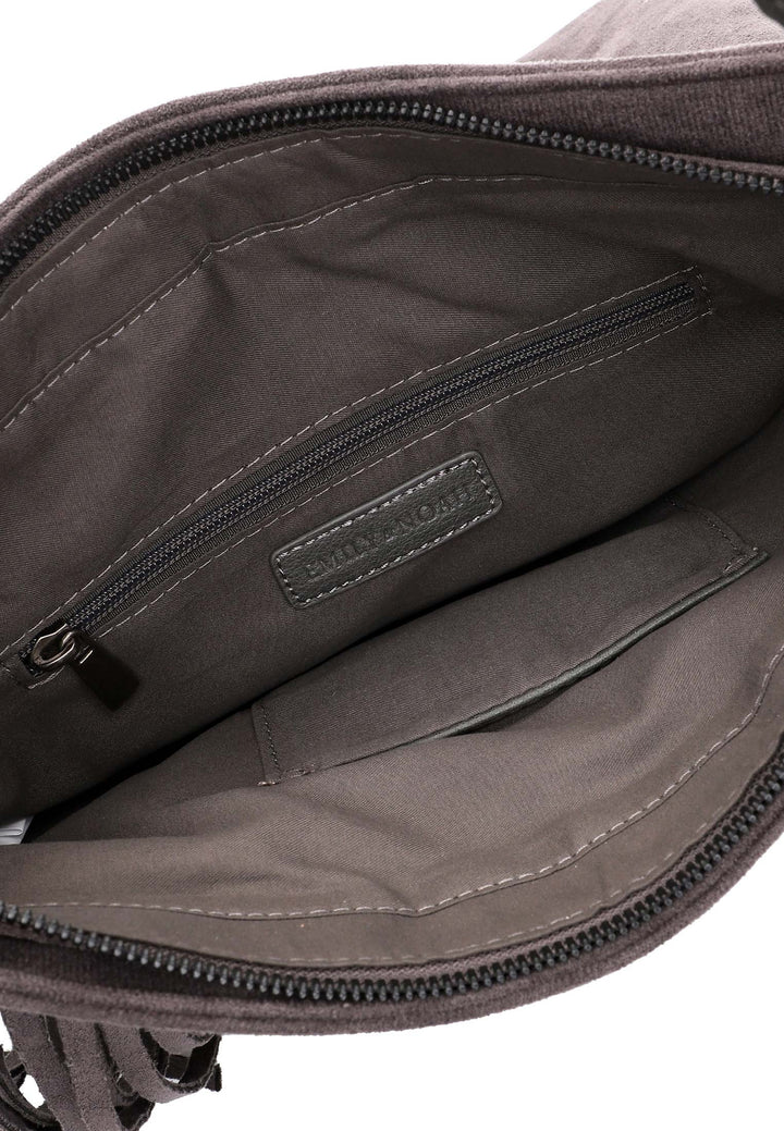 Grey Fringed Faux Suede Bag