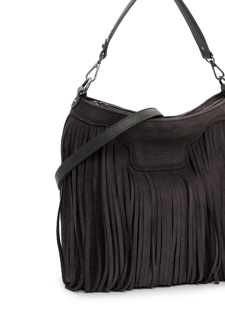 Grey Fringed Faux Suede Bag