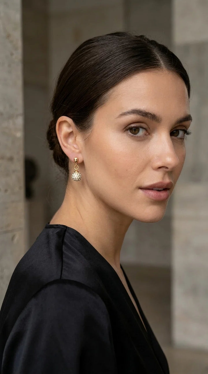 Gold Diamante Ball Drop Earrings