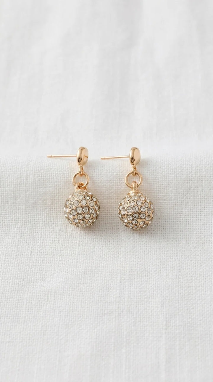 Gold Diamante Ball Drop Earrings