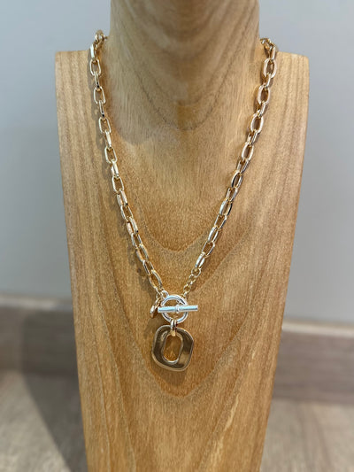 Gold & Silver T-Bar Chain Necklace