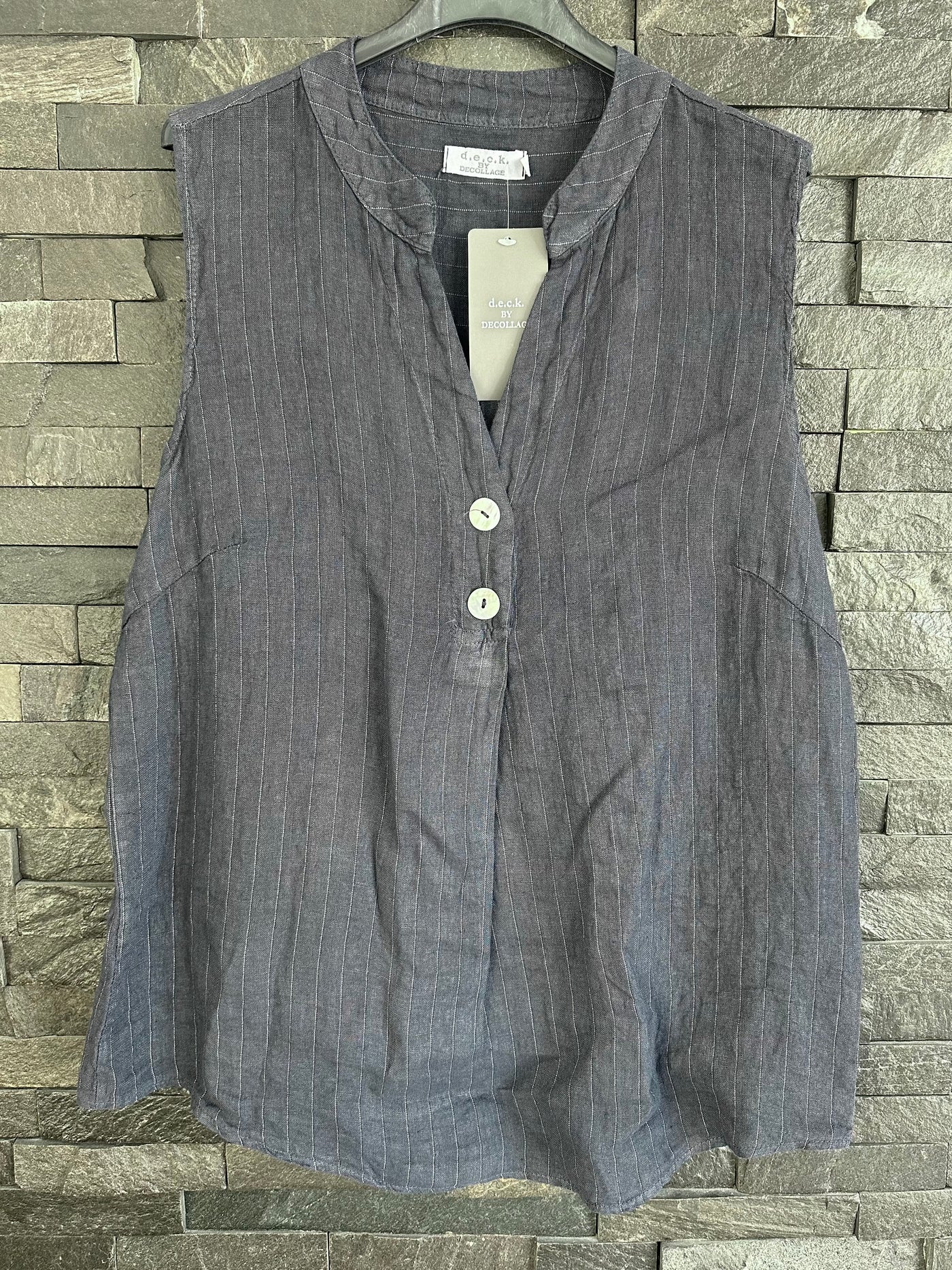 d.e.c.k Navy Pinstripe Top