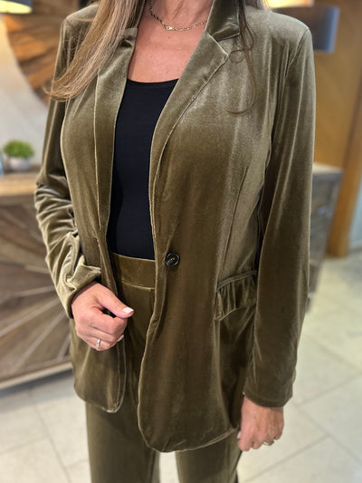 Byoung Olive Perlina Velour Blazer