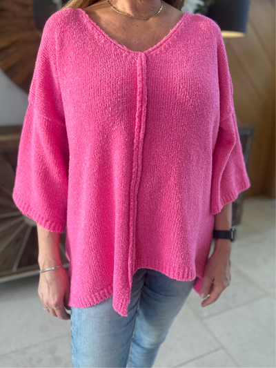 Fuchsia Pink Seam Front Knit