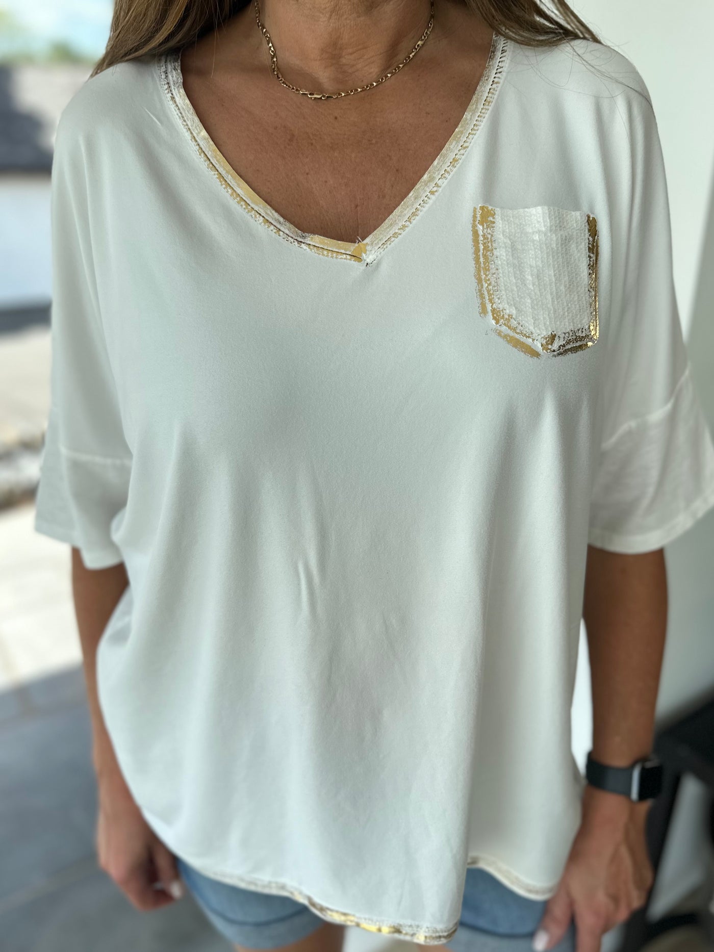 Cream Sequin Pocket T-Shirt