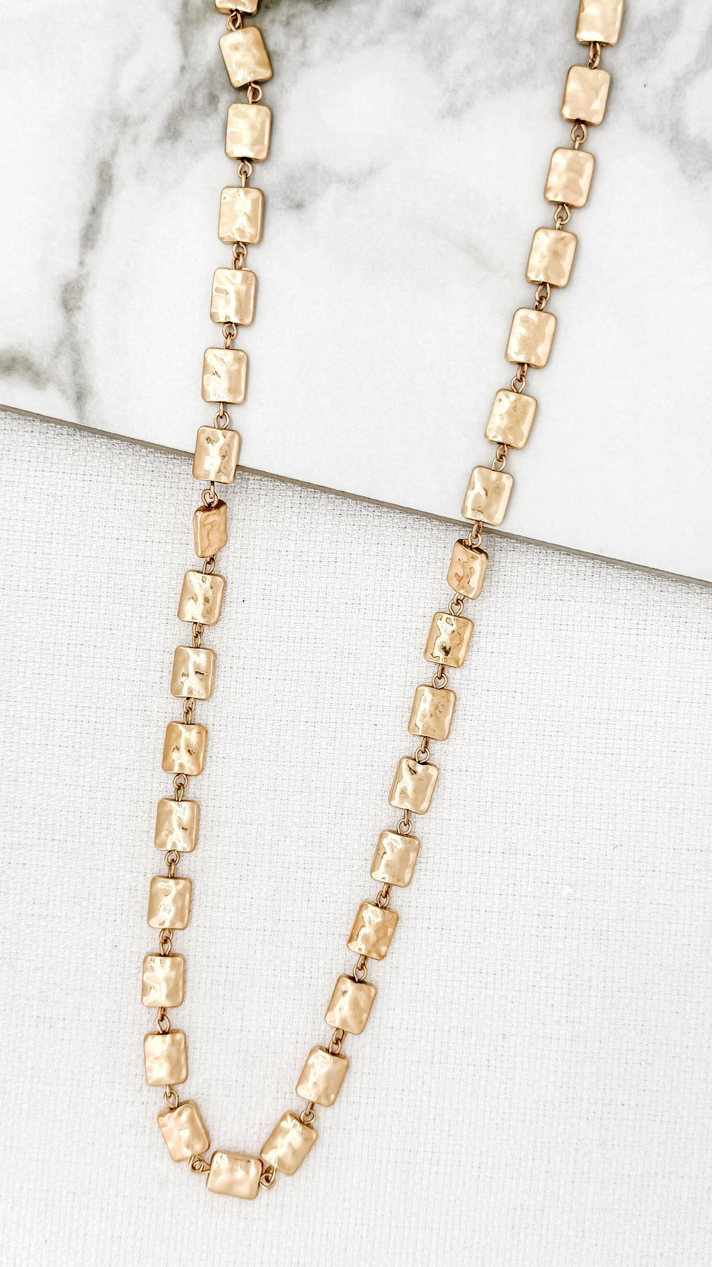 Gold Hammered Squares Long Necklace