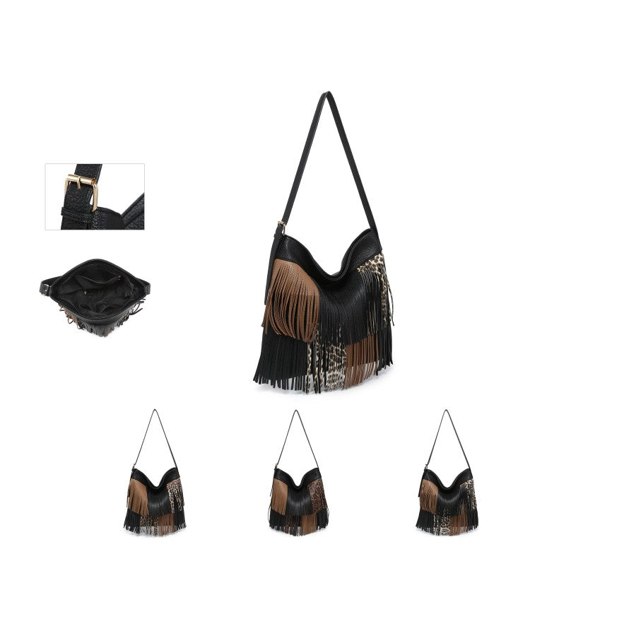 Leopard, Black & Brown Fringed Bag