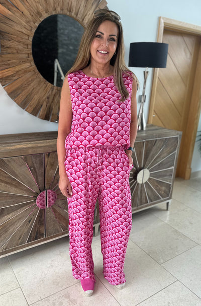 Scallop Print Palazzo Trousers