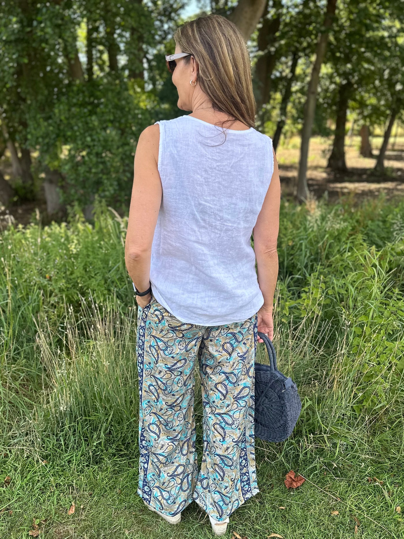 Blue Paisley Silk Mix Trousers