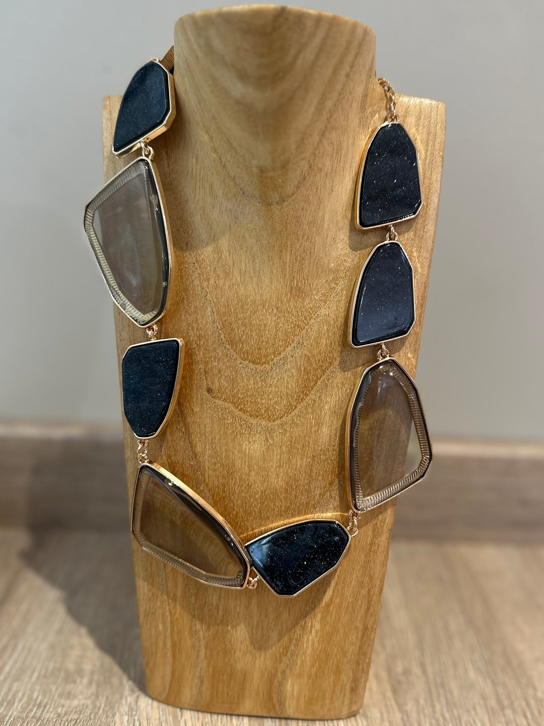 Gold & Black Statement Stones Necklace