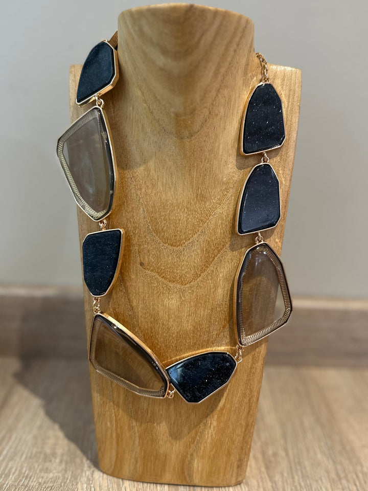 Gold & Black Statement Stones Necklace